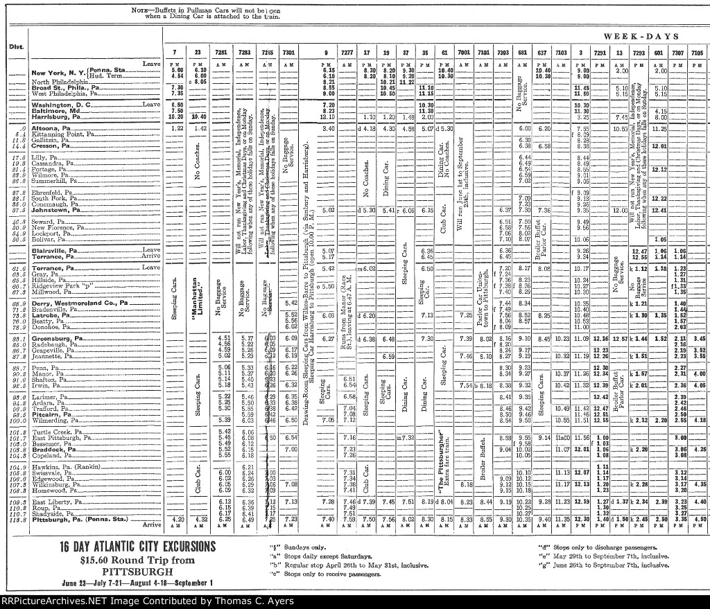 PRR Time Table: Pittsburgh Division, Side B, Frame #1 of 6, 1926